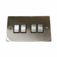 4 Gang 2 Way 10A Rocker Switch in Satin Nickel Plate and Switch with Black Plastic Trim, Elite Flat Plate