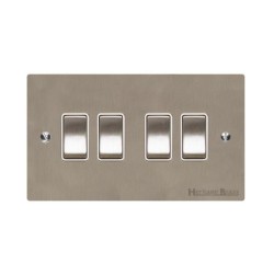 4 Gang 2 Way 10A Rocker Switch in Satin Nickel Plate and Switch with White Plastic Trim, Elite Flat Plate
