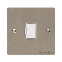 1 Gang 13A Unswitched Fused Spur in Satin Nickel Plate with White Plastic Trim, Elite Flat Plate