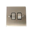 1 Gang 13A Switched Fused Spur in Satin Nickel Plate and Switch with Black Plastic Trim, Elite Flat Plate