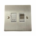 1 Gang 13A Switched Fused Spur in Satin Nickel Plate and Switch with White Plastic Trim, Elite Flat Plate