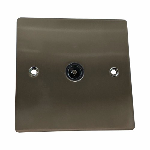 1 Gang TV/Coaxial Non-Isolated Socket in Satin Nickel Plate with Black Trim, Elite Flat Plate