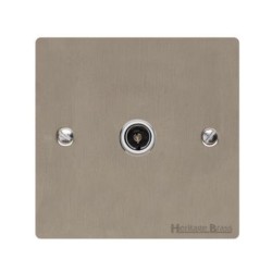 1 Gang TV/Coaxial Non-Isolated Socket in Satin Nickel Plate with White Trim, Elite Flat Plate