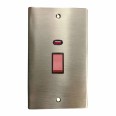 45A Red Rocker Cooker Switch with Neon Flat Plate (twin plate) in Satin Nickel Flat Plate with Black Trim
