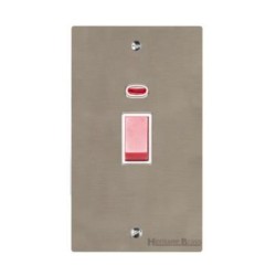 45A Red Rocker Cooker Switch with Neon Flat Plate (twin plate) in Satin Nickel Flat Plate with White Trim