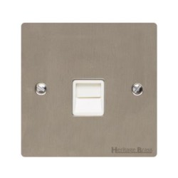 1 Gang Secondary Telephone Socket in Satin Nickel Plate with White Trim, Elite Flat Plate