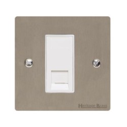 1 Gang RJ45 Single Data Socket Outlet in Satin Nickel Plate with White Trim, Elite Flat Plate