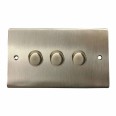 3 Gang 2 Way Trailing Edge LED Dimmer 10-120W Satin Nickel Plate and Knob, Elite Flat Plate