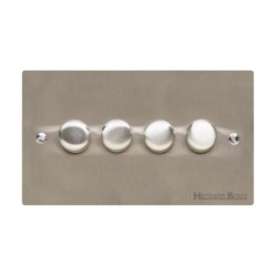 4 Gang 2 Way Trailing Edge LED Dimmer 10-120W Satin Nickel Plate and Knob, Elite Flat Plate