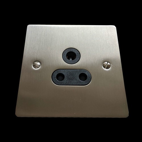 1 Gang 5A 3 Pin Unswitched Socket in Satin Nickel Flat Plate with Black Trim, Elite Flat Plate