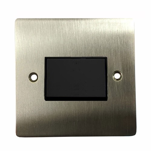 1 Gang 6A Triple Pole Fan Isolator Switch in Satin Nickel Plate with Black Trim and Switch, Trim Elite Flat Plate