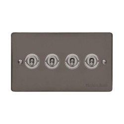 4 Gang 2 Way 20A Dolly Switch in Polished Black Nickel Flat Plate and Toggle, Elite Flat Plate