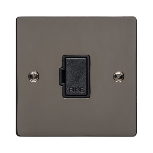 13A Unswitched Fused Spur on a Polished Black Nickel Elite Flat Plate with Black Plastic Trim