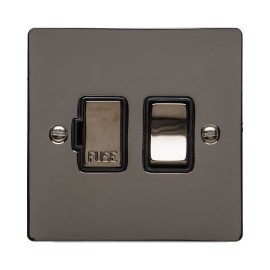 1 Gang 13A Switched Fused Spur in Polished Black Nickel Flat Plate and Switch with Black Plastic Trim