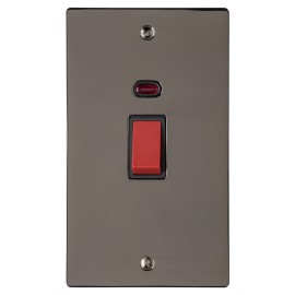 45A Red Rocker Cooker Switch with Neon (Twin Plate) Polished Black Nickel Elite Flat Plate with Black Trim