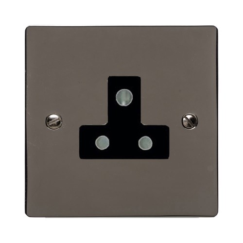 1 Gang 5A 3 Pin Unswitched Single Socket in Polished Black Nickel Elite Black Insert Elite Flat Plate