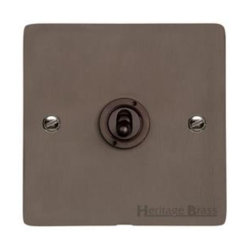 1 Gang 2 Way 20A Dolly Switch in Matt Bronze Flat Plate and Toggle, Elite Flat Plate