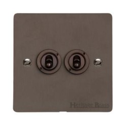 2 Gang 2 Way 20A Twin Dolly Switch in Matt Bronze Flat Plate and Toggle, Elite Flat Plate