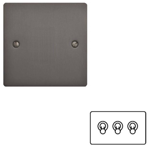 3 Gang 2 Way 20A Dolly Switch in Matt Bronze Flat Plate and Toggle, Elite Flat Plate