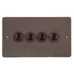 4 Gang 2 Way 20A Dolly Switch in Matt Bronze Flat Plate and Toggle, Elite Flat Plate