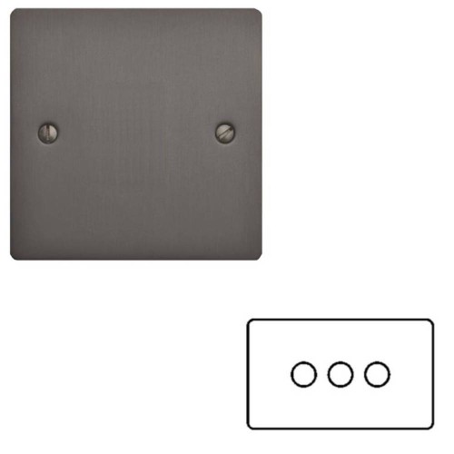 3 Gang 2 Way 400W Push On/Off Triple Dimmer in a Matt Bronze Elite Flat Plate and Dimmer Knobs