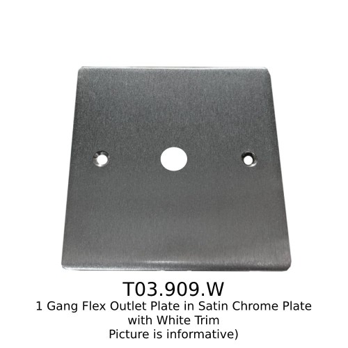 1 Gang Flex Outlet Plate in Satin Chrome Plate with White Trim, Elite Flat Plate