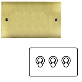 3 Gang 2 Way 20A Dolly Switch in Antique Brass Flat Plate and Toggle, Elite Flat Plate