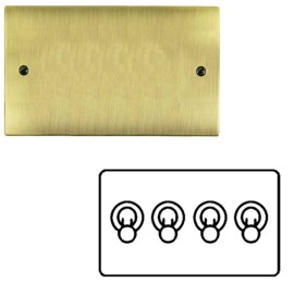 4 Gang 2 Way 20A Dolly Switch in Antique Brass Flat Plate and Toggle, Elite Flat Plate