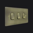 3 Gang 2 Way 10A Rocker Switch in Antique Brass Elite Flat Plate and Switch with Black Trim