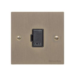 1 Gang 13A Unswitched Fused Spur in Antique Brass Elite Flat Plate with Black Trim