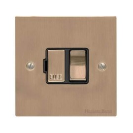 1 Gang 13A Switched Fused Spur in Antique Brass Elite Flat Plate and Switch with Black Trim