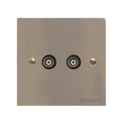 2 Gang TV/Coaxial Non Isolated Socket in Antique Brass Elite Flat Plate with Black Insert