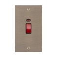 1 Gang 45A Red Rocker Cooker Switch with Neon (Twin Plate) in Antique Brass Elite Flat Plate with Black Trim