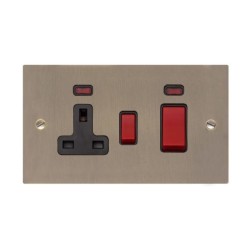 2 Gang 45A Cooker Unit with 13A Switched Socket and Neon in Antique Brass Elite Black Trim Elite Flat Plate