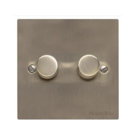 2 Gang 2 Way Trailing Edge LED Dimmer 10-120W Antique Brass Elite Flat Plate and Knob