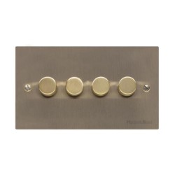 4 Gang 2 Way Trailing Edge LED Dimmer 10-120W Antique Brass Elite Flat Plate and Knob