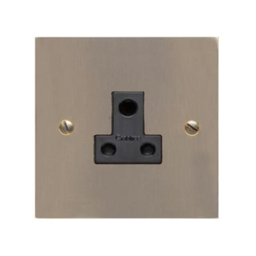 1 Gang 5A 3 Pin Unswitched Socket in Antique Brass Elite Flat Plate with Black Trim