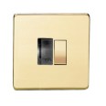 1 Gang 13A Switched Fused Spur Screwless Polished Brass Flat Plate and Black Insert Studio Range