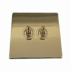 2 Gang 2 Way 20A Dolly Switch Screwless Polished Brass Flat Plate and Dolly, Studio Range