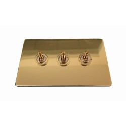 3 Gang 2 Way Dolly Switch Screwless Polished Brass Flat Plate and Dolly, Studio Range