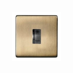 1 Gang 13A Fused Unswitched Spur Screwless Antique Brass Flat Plate Black Insert Studio Range