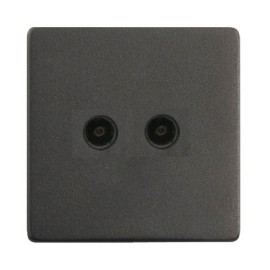 2 Gang Non-Isolated Twin TV Socket in Matt Black Screwless Plate Black Trim, Mode Black