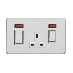 Screwless Primed White 2 Gang DP 45A Cooker Unit with 1 Gang Switched 13A Socket Paintable Flat Plate