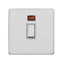 Screwless Primed White 45A DP Switch / Cooker Switch with Neon Indicator on a Paintable Flat Plate