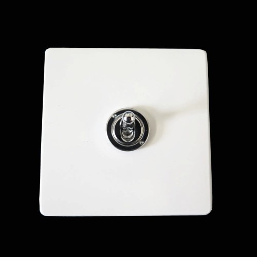Screwless Primed White 1 Gang Intermediate 20A Chrome Dolly Switch on a Paintable Flat Plate