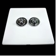 Screwless Primed White 2 Gang 2 Way 20A Chrome Dolly Switch on a Paintable Flat Plate