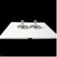 Screwless Primed White 2 Gang 2 Way 20A Chrome Dolly Switch on a Paintable Flat Plate