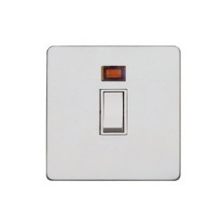 Screwless Primed White 1 Gang DP Switch 20A Switch with Neon, White Plastic Switch on a Paintable Flat Plate