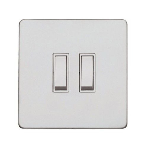 Screwless Primed White 2 Gang 2 Way 20A Grid Switch, White Plastic Rocker on a Paintable Flat Plate