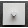 Screwless Primed White 1 Gang 2 Way Trailing Edge LED Dimmer 10-120W on a Paintable Flat Plate
